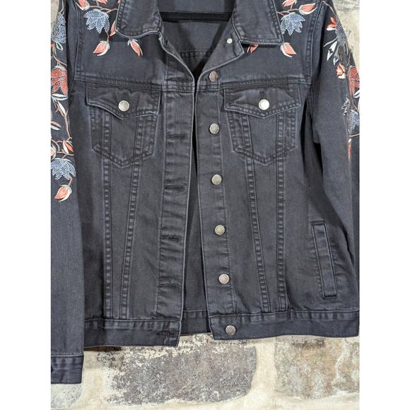 Embroidered Black Denim Jacket - Picture 3 of 12